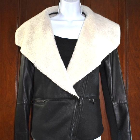 Ecru Anthropologie Suede Sherpa Lined jacket Size Small Black - Picture 2 of 14